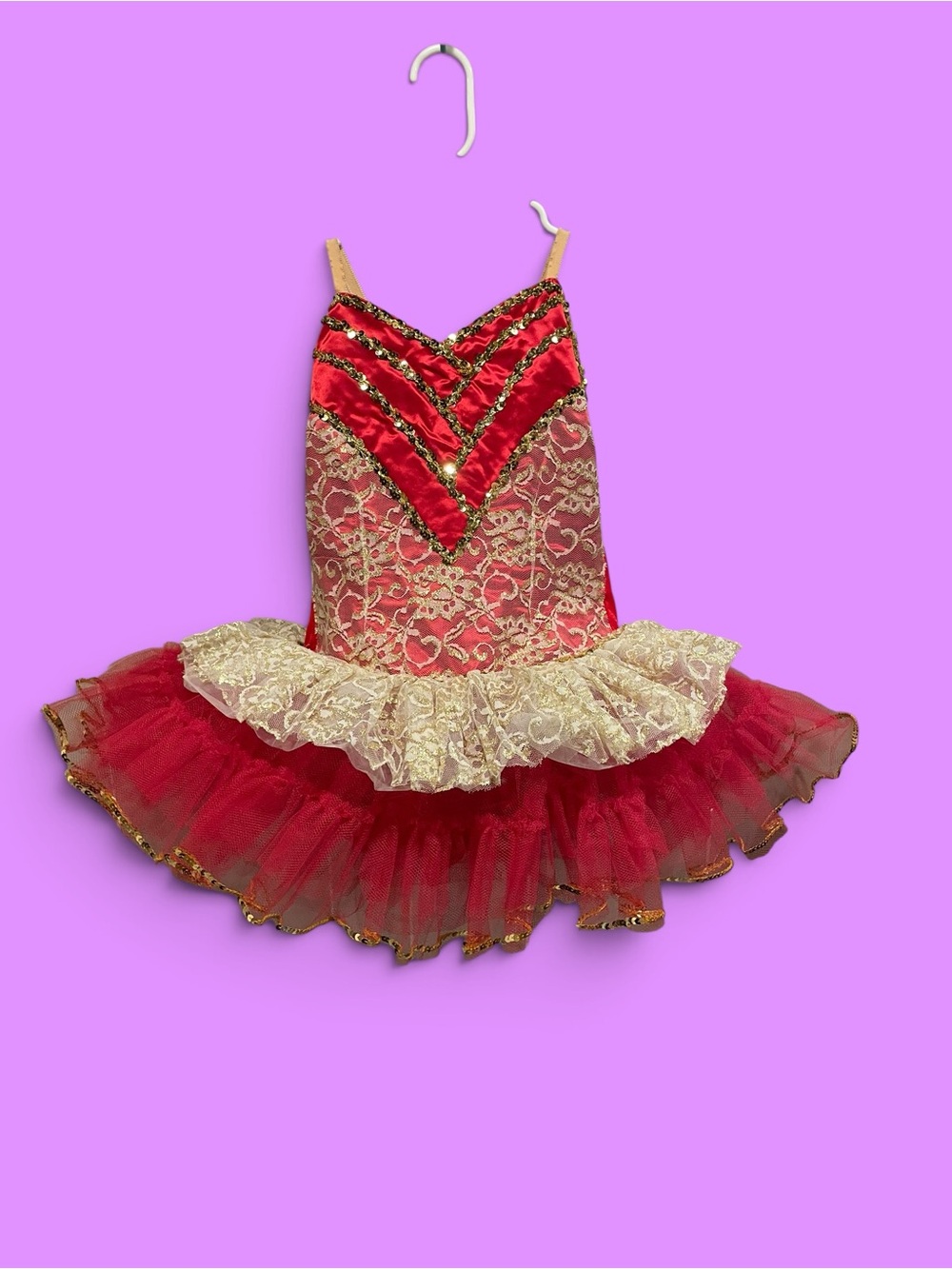 Cute vintage fairy princess red gold lace tulle kids dance costume Curtain Call